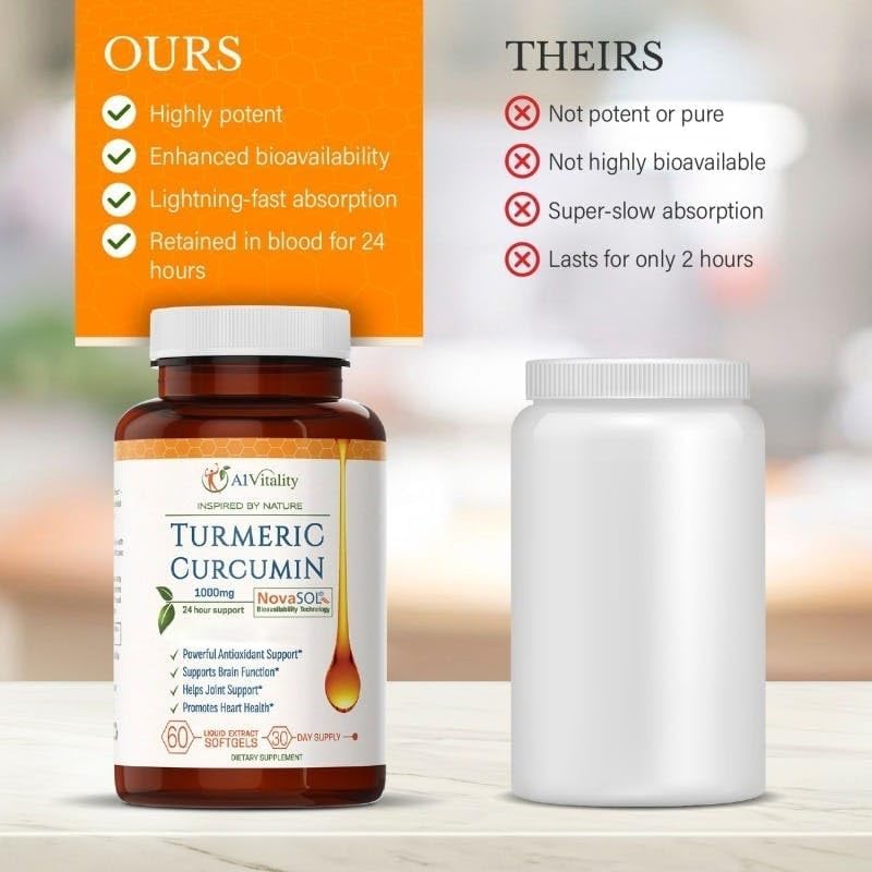 A1Vitality Turmeric Curcumin NovaSOL Supplement 60 Softgels