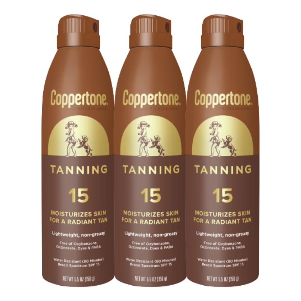 Coppertone Tanning Sunscreen Spray with Broad Spectrum SPF 15,5.5 Oz, Pack of 3
