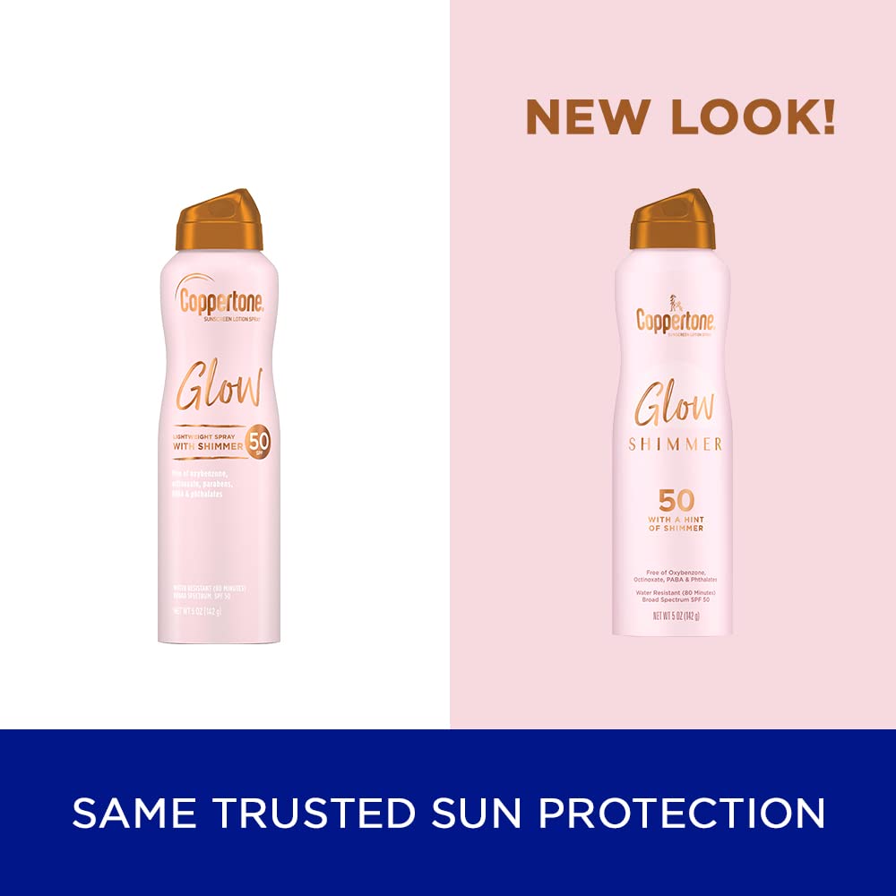 Coppertone Glow with Shimmer Sunscreen Spray, Water Resistant ,SPF 50, 5 Oz