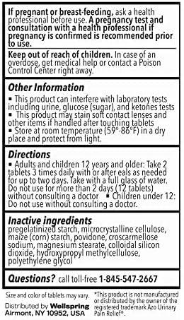 WELMATE Urinary Pain Relief 72 Count Tablets