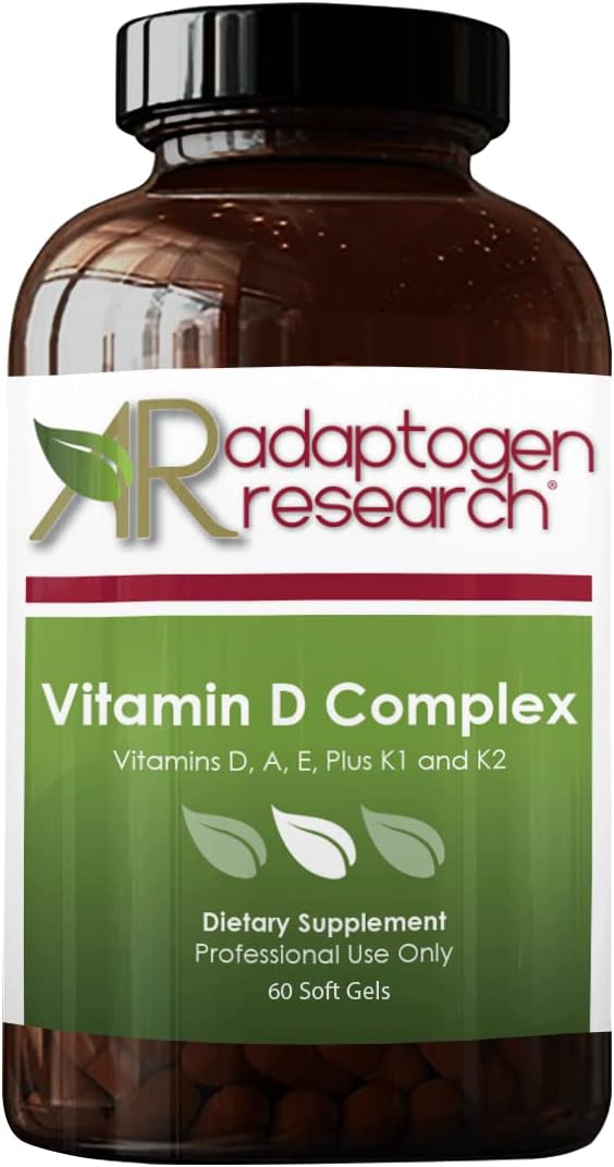 Adaptogen Research Vitamin D Complex with Vitamin A, E , K1 + K2 Fat Soluble Vitamins Blend - 60 Softgels |