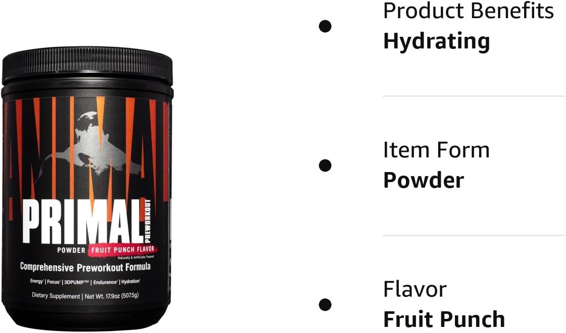 Animal Primal Muscle Hydration + Preworkout Powder– Fruit Punch Flavor, 17.9 oz