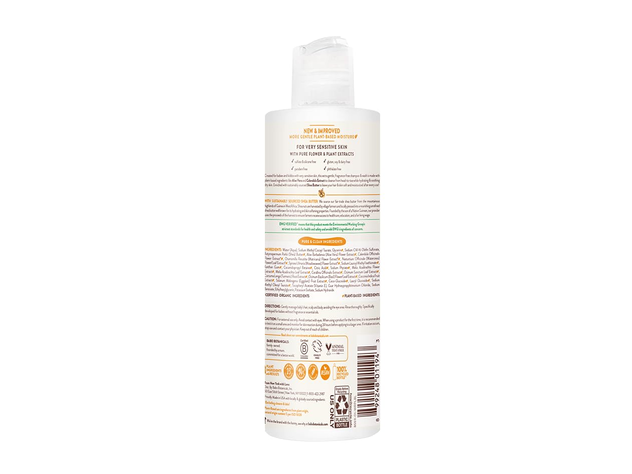 Babo Botanicals Sensitive Baby Fragrance-Free 2-in-1 Shampoo & Wash 8 fl oz