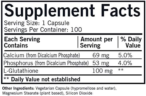 Kirkman Reduced L-Glutathione 100 mg - Hypoallergenic | 100 Vegetarian Capsules | Antioxidant