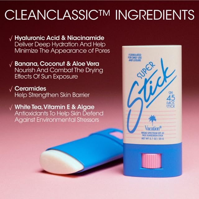 Vacation Super Stick SPF 45, Clear Sunscreen for Face & Air ,0.7 Oz