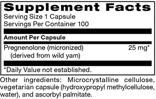 Pregnenolone 25mg Micronized- 100 Vegetarian Capsules