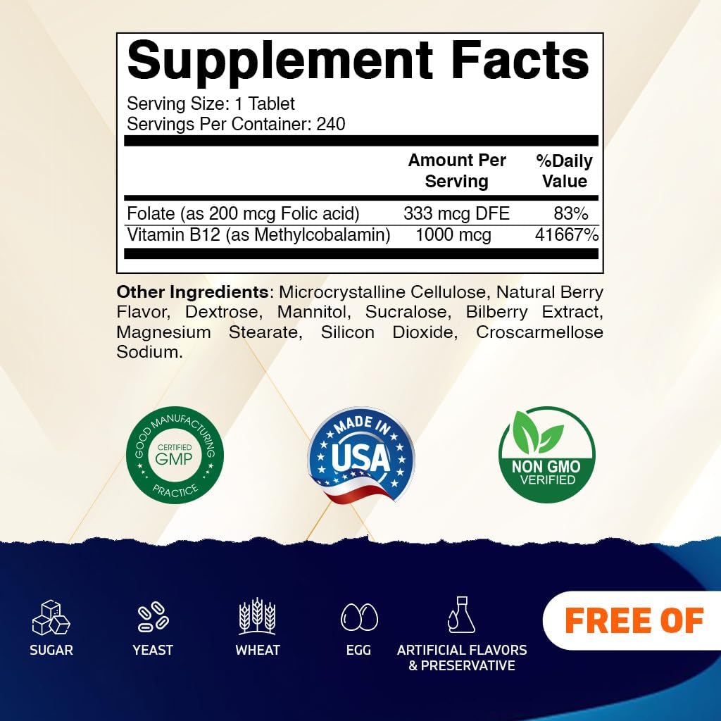 Vitamatic Methyl B12 1000 mcg with Folic Acid – 240 Fast Dissolve Tablets