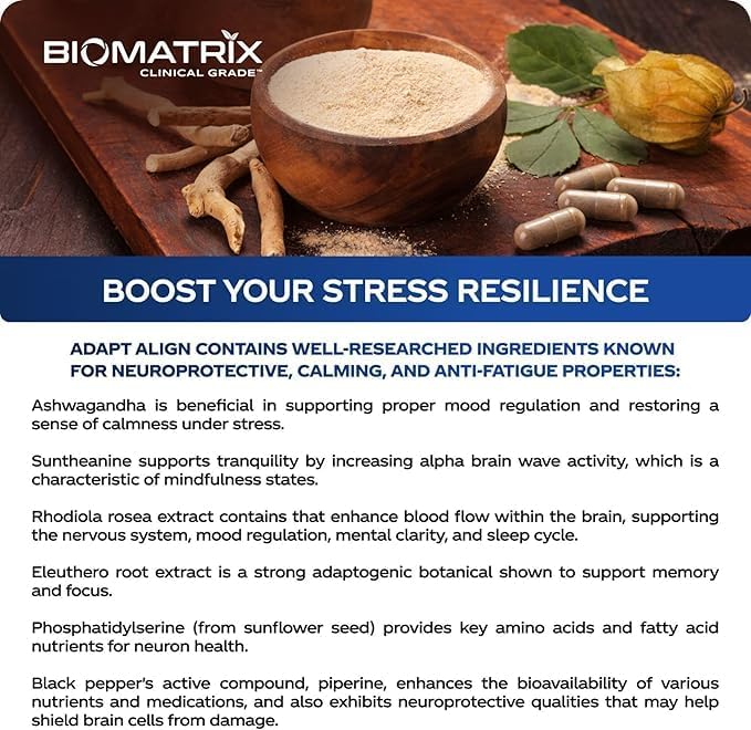 BioMatrix Adaptogen Supplement w/Ashwagandha, L-Theanine, Rhodiola - 60 Capsules