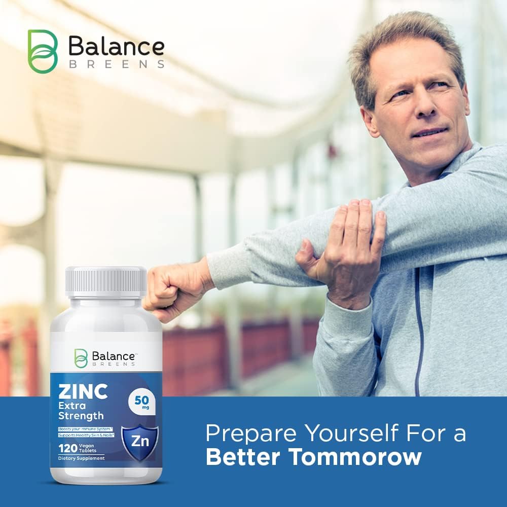 Balance Breens Zinc Extra Strength 120 Vegan Non-GMO Tablets,