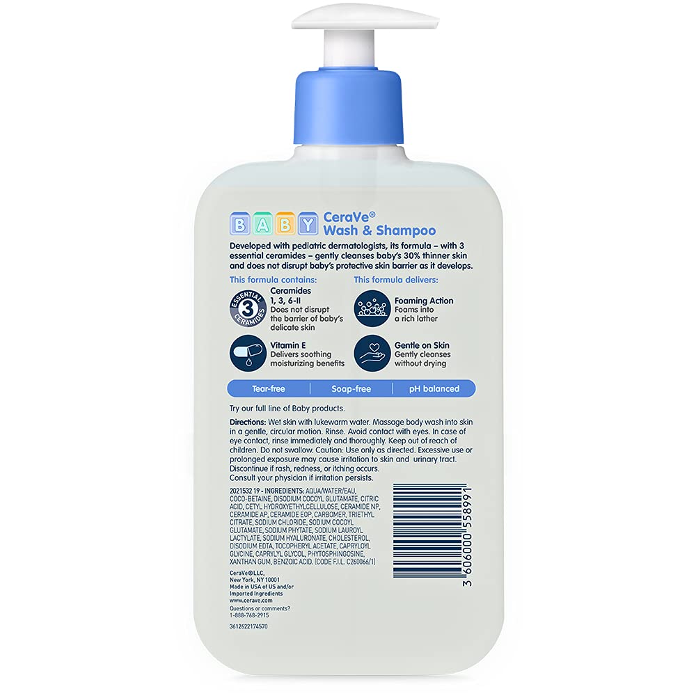 CeraVe Baby Wash & Shampoo 2-in-1 Tear-Free for Skin Hair Fragrance