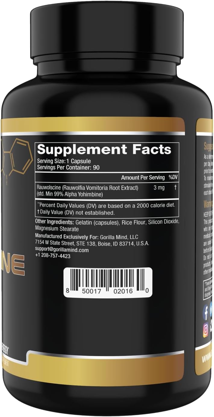Gorilla RAUWOLSCINE α-Yohimbine 90 Capsules