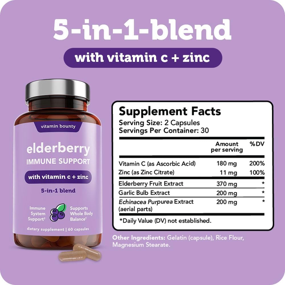 Vitamin Bounty Elderberry Organic Elderberry Capsules for Adults 60 Capsule