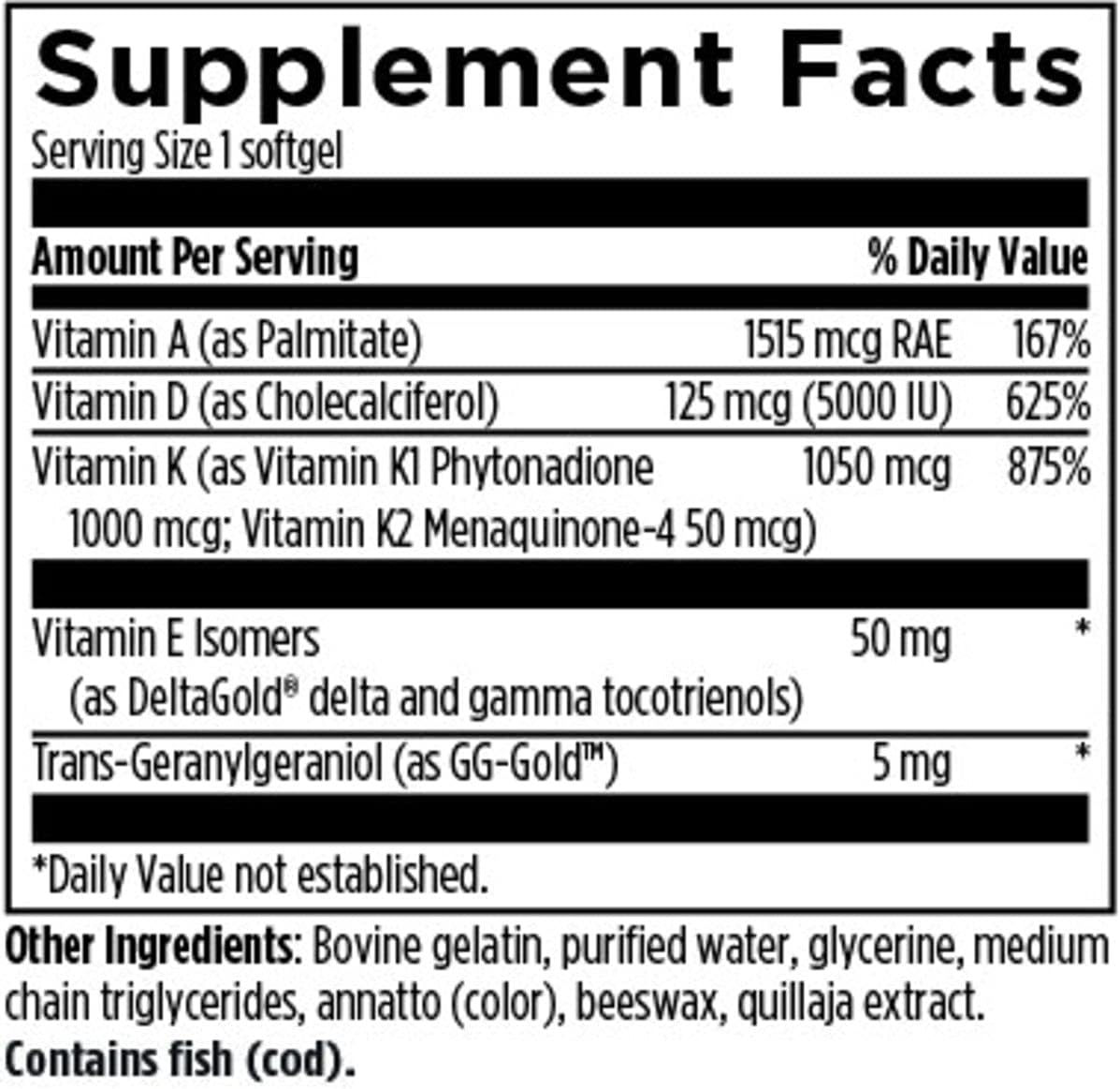 Adaptogen Research Vitamin D Complex with Vitamin A, E , K1 + K2 Fat Soluble Vitamins Blend - 60 Softgels |
