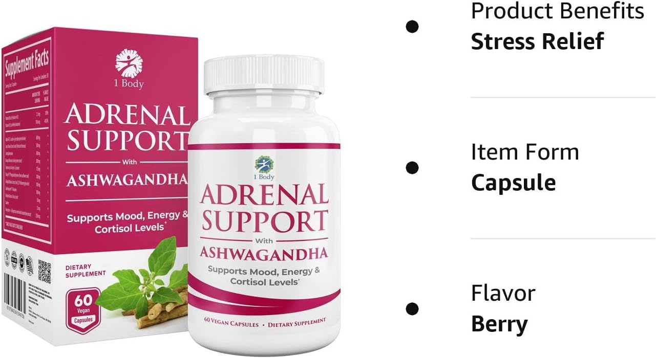1 Body Adaptogen Complex Supplement with Ashwagandha 60 Vegan Capsules