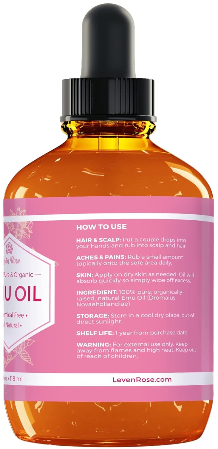 Leven Rose Emu Oil, 100% Pure Natural Hair Strengthener