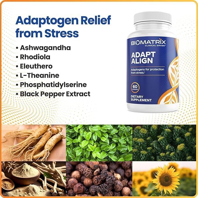 BioMatrix Adaptogen Supplement w/Ashwagandha, L-Theanine, Rhodiola - 60 Capsules