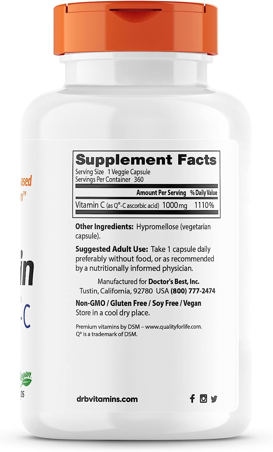 Doctor's Best Vitamin C with Quali-C 1000 mg, Healthy Immune System, 360 Count