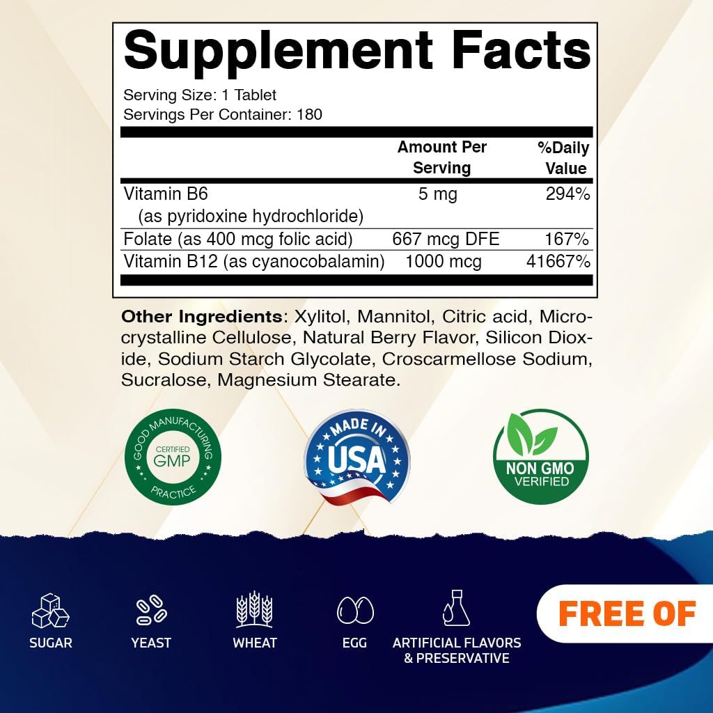 Vitamatic Folic Acid, Vitamin B12 & B6 – 180 Fast Dissolve Tablets