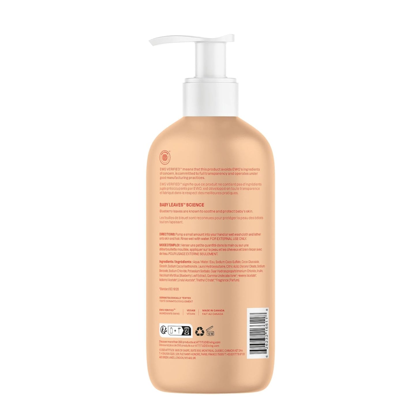 ATTITUDE 2-in-1 Shampoo and Body Wash for Baby, Orange and Pomegranate, 16 Fl Oz