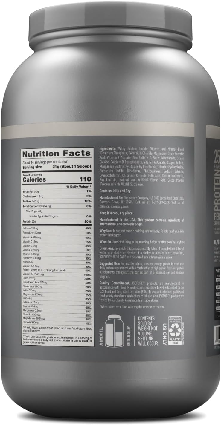 Isopure Protein Powder, Zero Carb Whey Isolate with Vitamin C & Zinc for Immune Support, 25g
