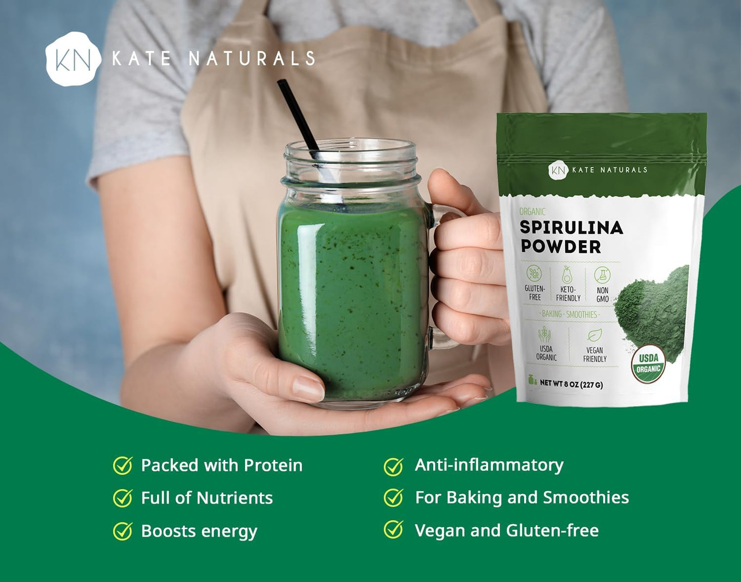 Kate Naturals Organic Spirulina Powder -8 oz