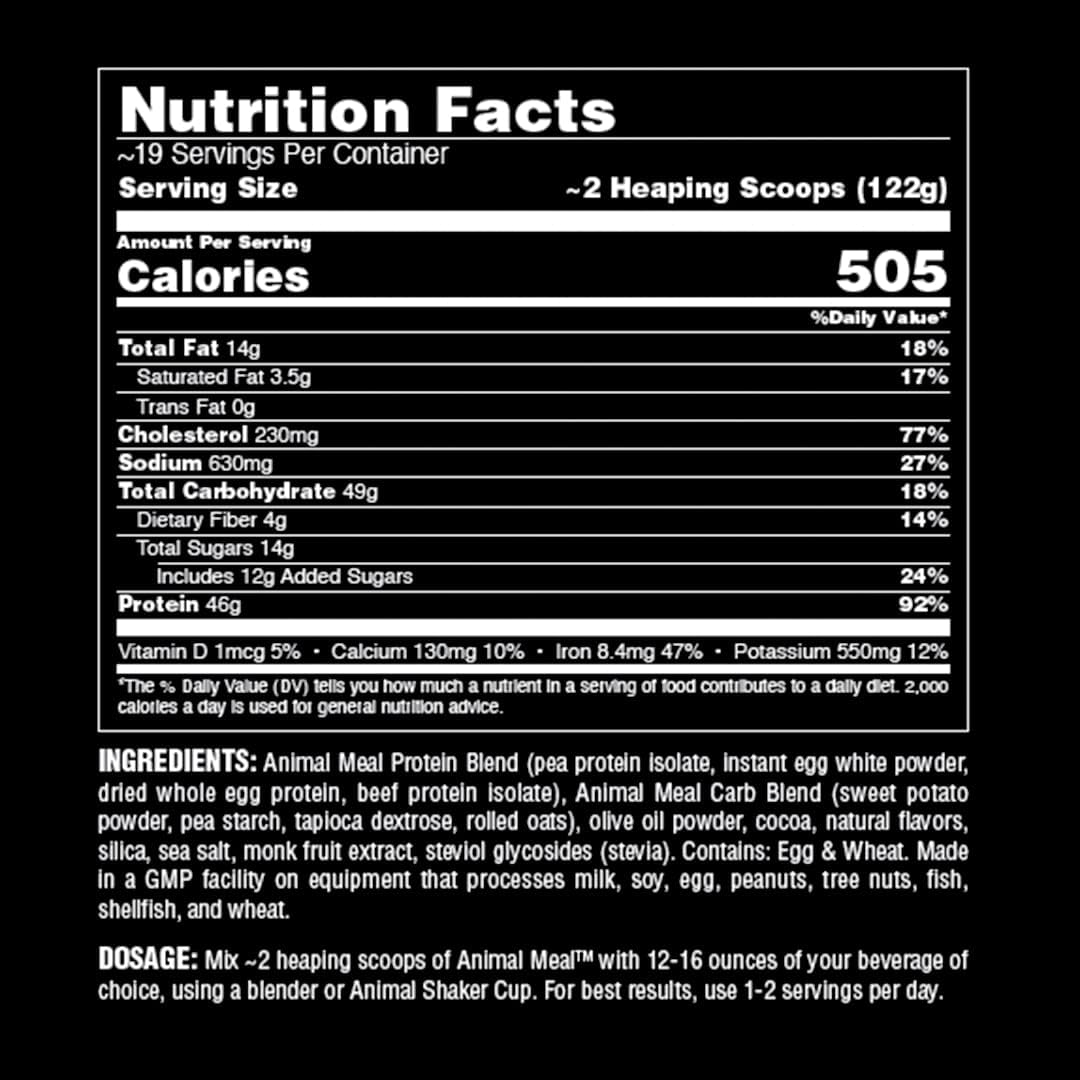 Animal Meal - All Natural High Calorie Meal Shake - Egg Whites, Beef Protein, Pea Protein, Chocolate, 5 Pound