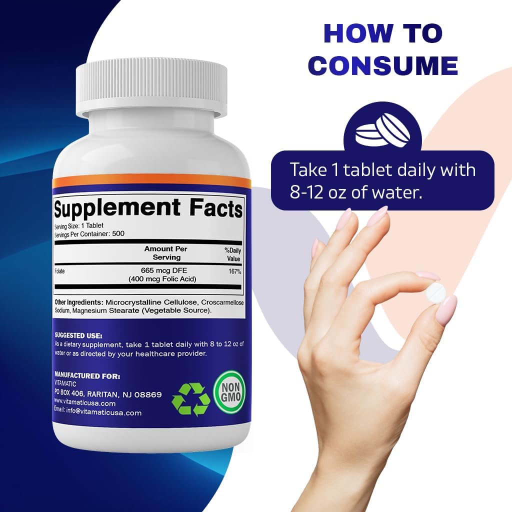 Vitamatic Folic Acid 400 mcg - 500 Vegetarian Tablets