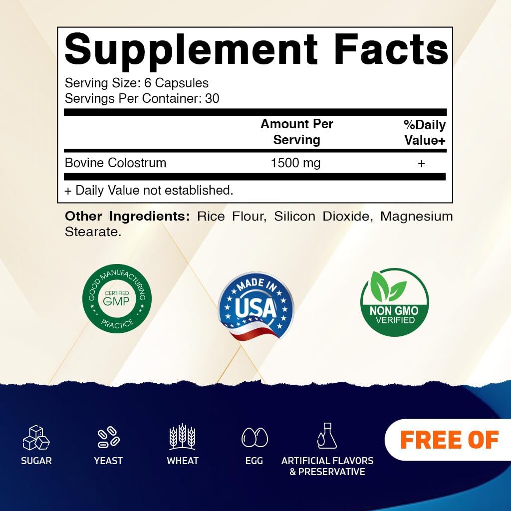 Vitamatic Bovine Colostrum 30% IgG Supplement 1500 mg - 180 Veg Capsules