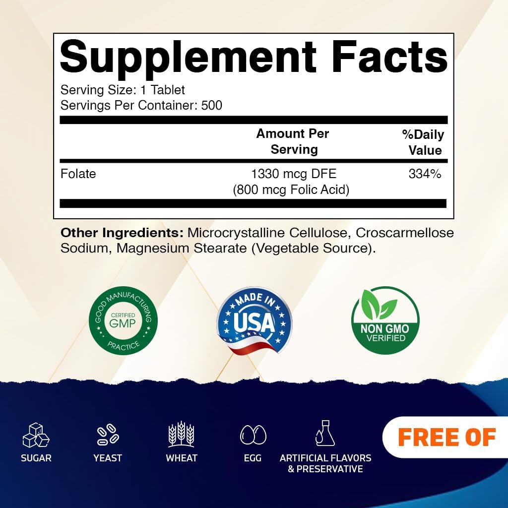 Vitamatic Folic Acid 800 mcg - 500 Vegetarian Tablets