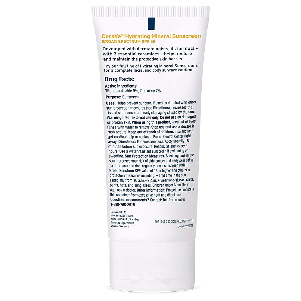 CeraVe Mineral Sunscreen Face Sunscreen with Zinc Oxide & Titanium Dioxide