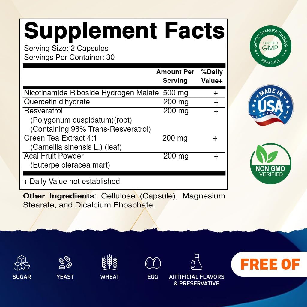 Vitamatic NAD Nicotinamide Riboside Supplement 1300mg - 60 Ct
