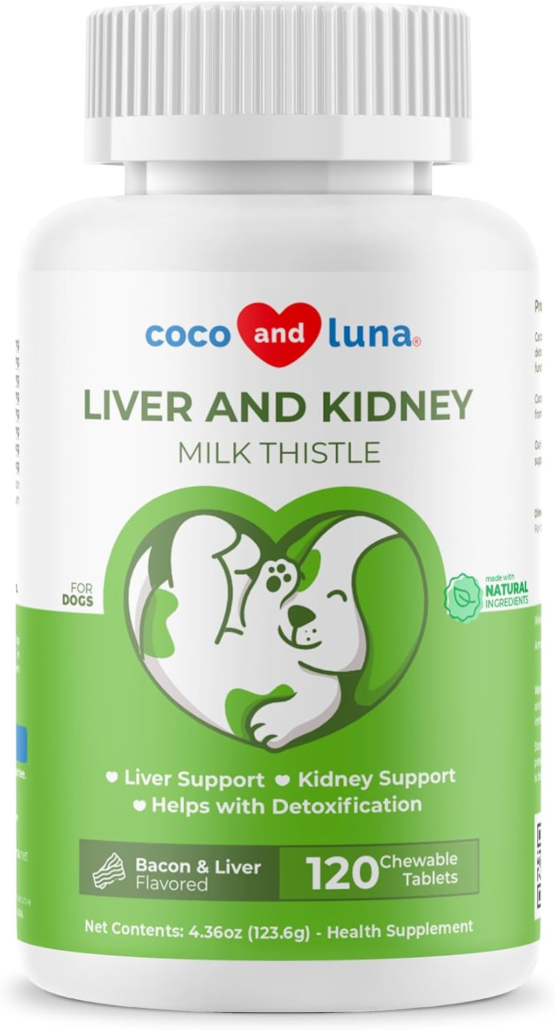 Coco and Luna Milk Thistle for Dogs - Liver and Kidney - 120 Chewable Tablets