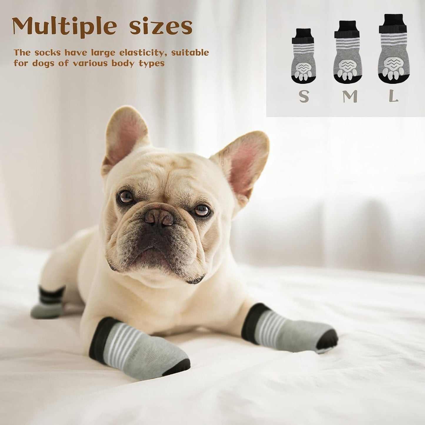 Rypet 3 Pairs Anti Slip Dog Socks - Dog Grip Socks with Straps Traction Control for Indoor on Hardwood Floor Wear, Pet Paw Protector for Medium Dogs M