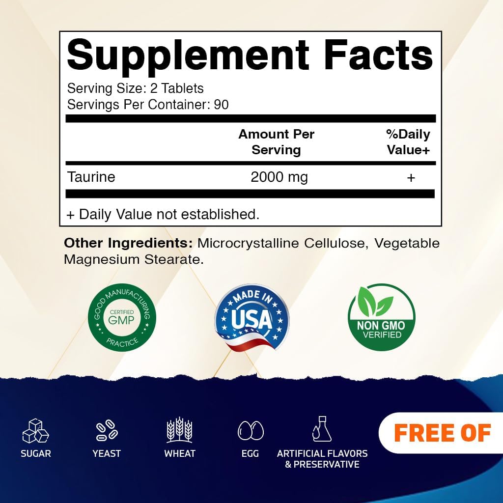 Vitamatic Taurine 2000mg Vegetarian Tablets - 180 Count