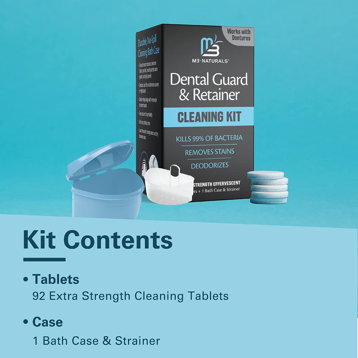 Retainer Cleanser and Soak Container Universal No Mess Denture Cleaning Tablets