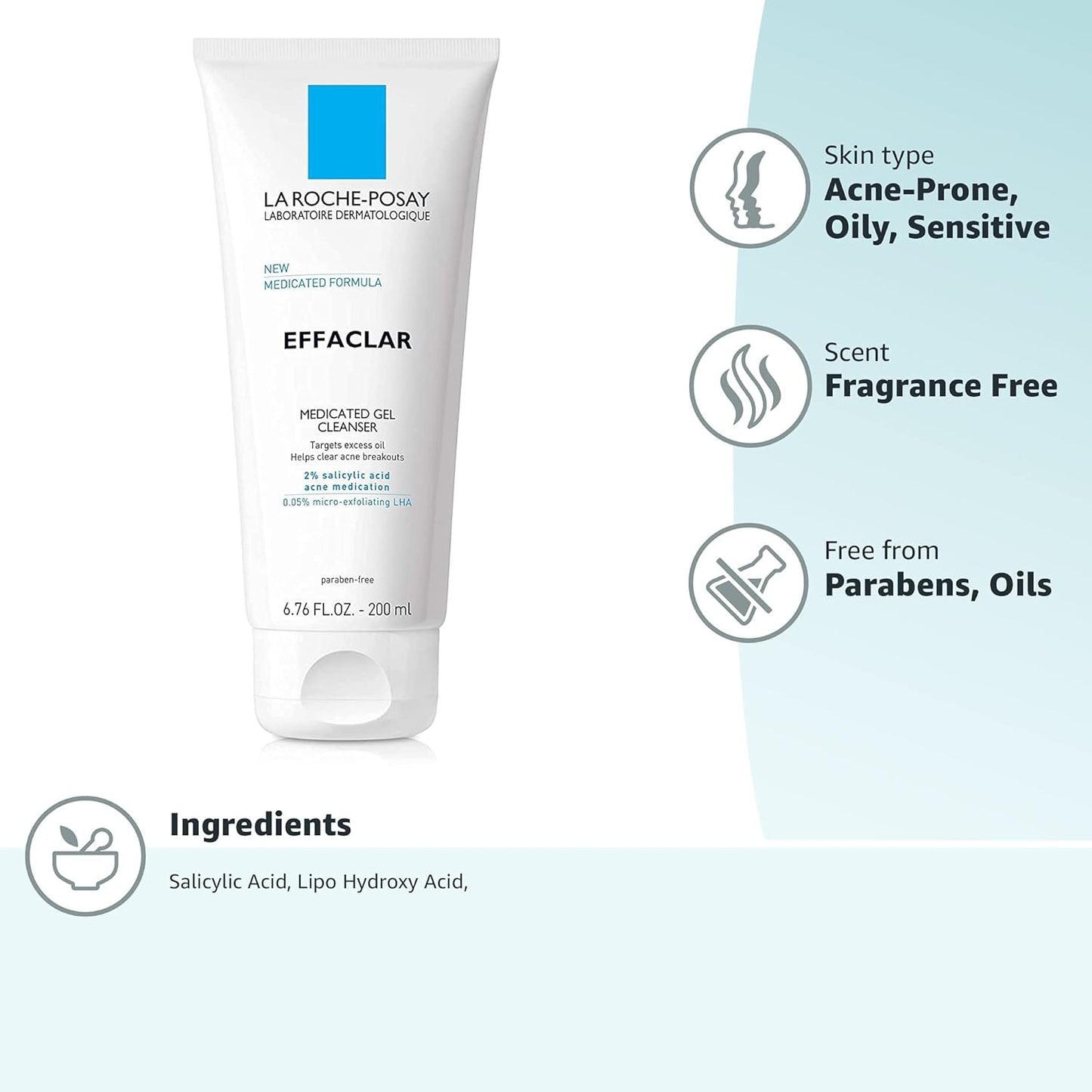 La Roche-Posay Effaclar Medicated Gel Facial Cleanser Foaming Acne Face Wash