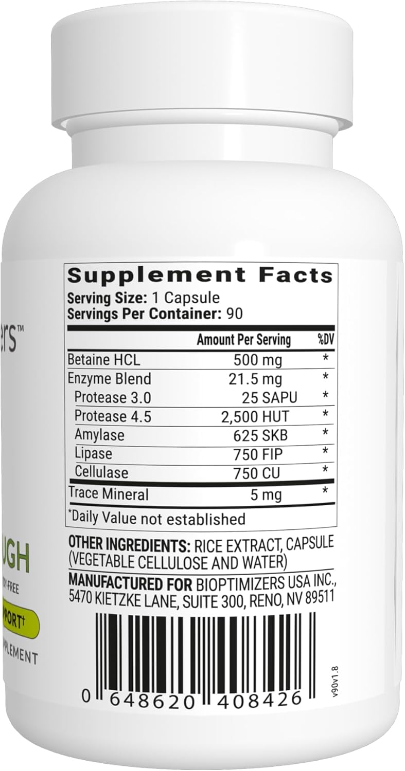 BiOptimizers HCL Breakthrough - Betaine Hydrochloride Enzymes Supplement - 90 capsules