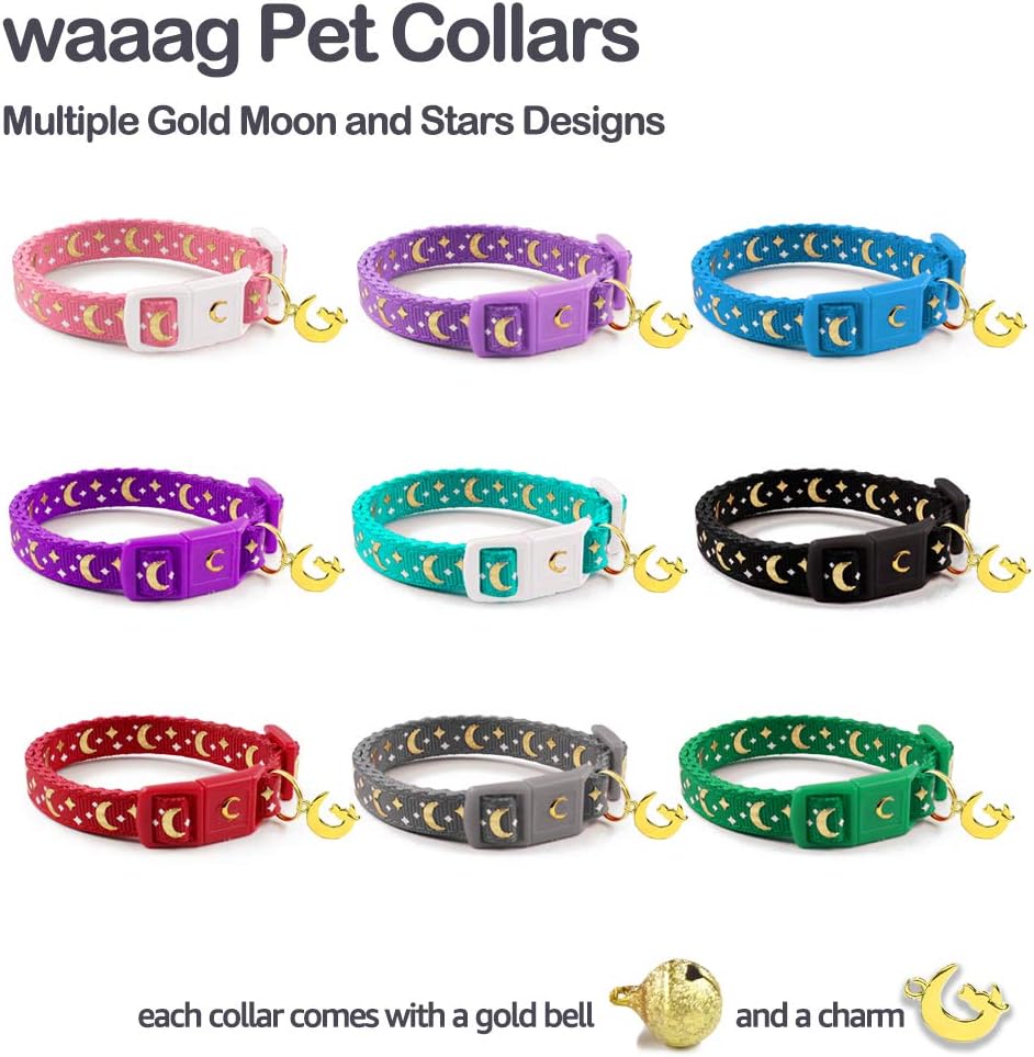 waaag Gold Moons and Stars Safety Breakaway Cat Collar Glow in The Dark