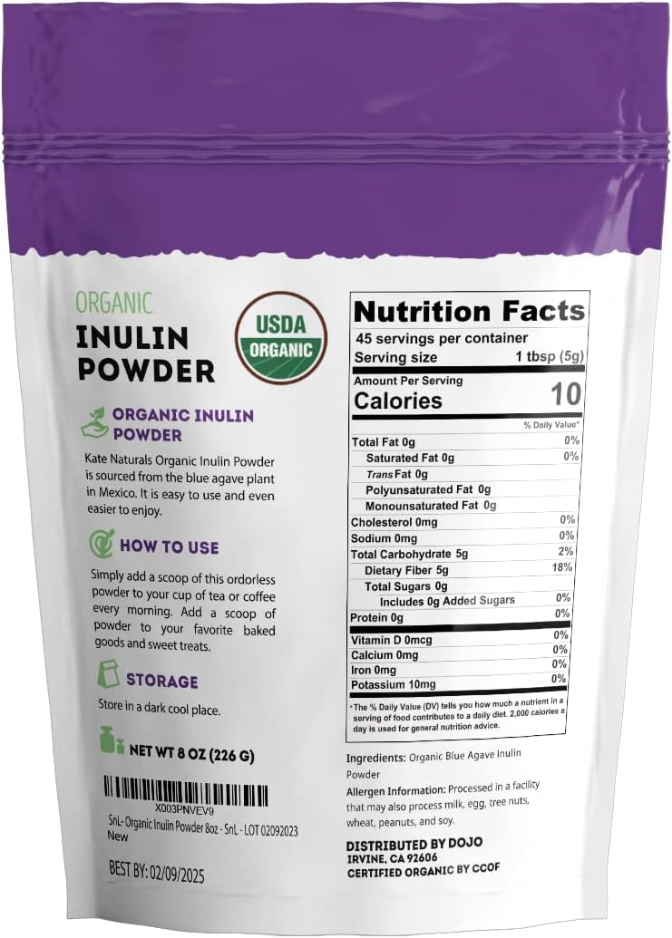 Kate Naturals Inulin Powder Organic from Blue Agave - 8oz