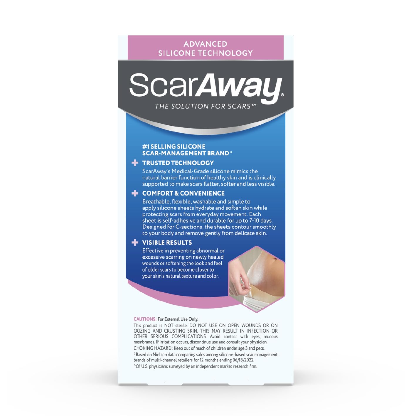 ScarAway Advanced Silicone Scar Sheets for C-Section (1.5” x 7”) - 4 Sheets