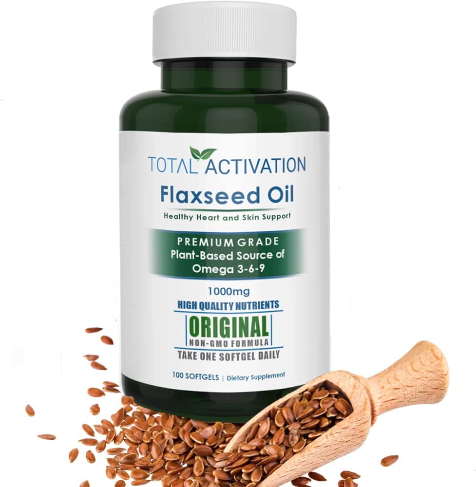 Organic Flaxseed Oil 1,000 mg Omega-3, Immune System Booster with Omega 3,6,9 from Natural ALA 100 Softgels Per Bottle