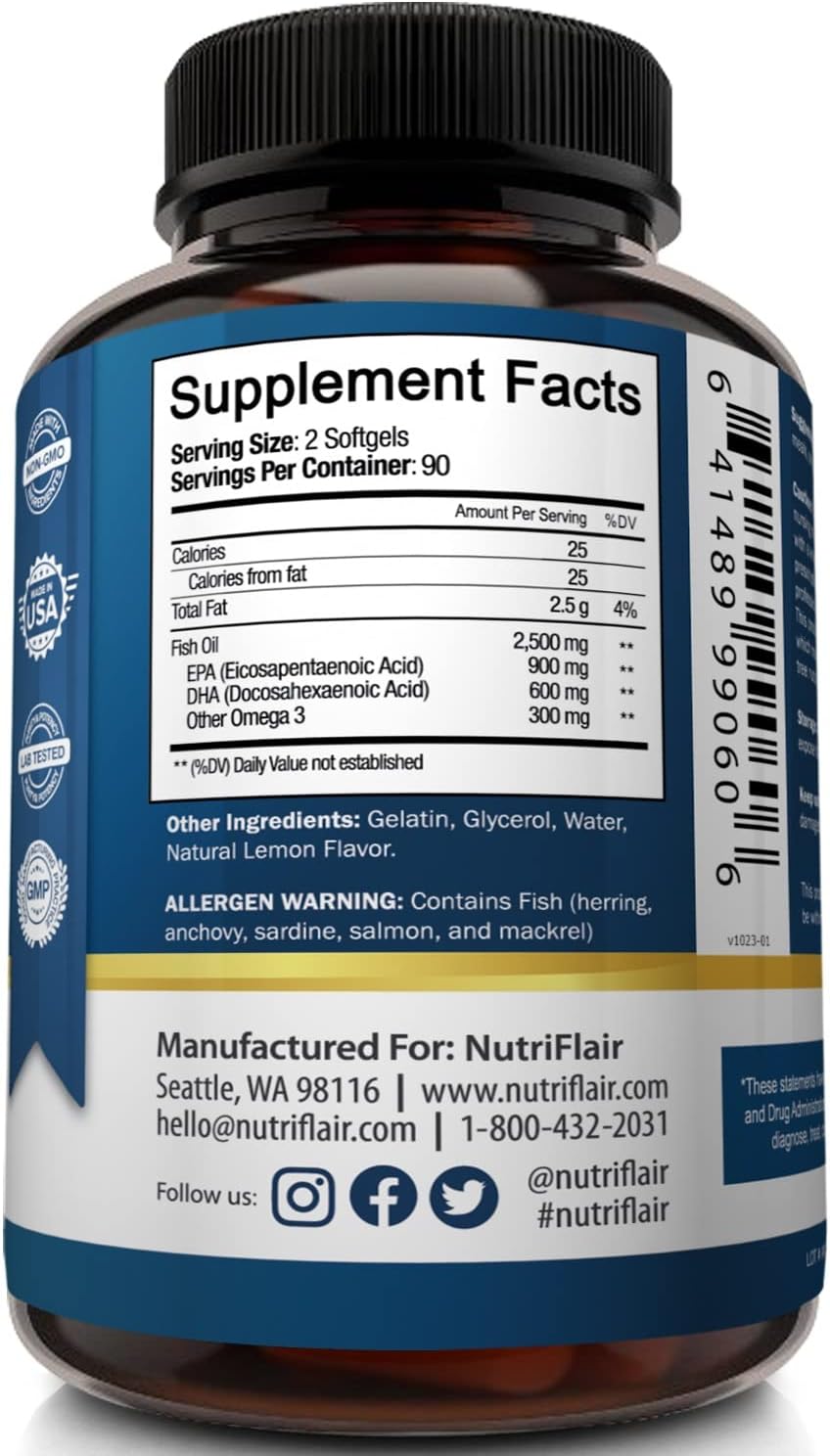 NutriFlair Burpless Omega-3 Fish Oil Supplement 180 softgels