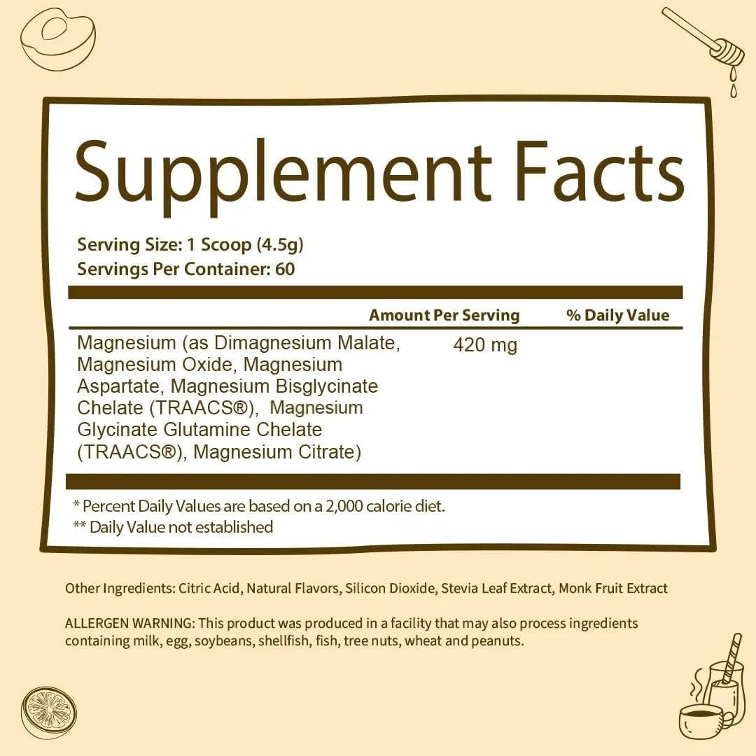 Magnesium Glycinate Powder - Magnesium Complex with Citrate, 420 mg per Serving