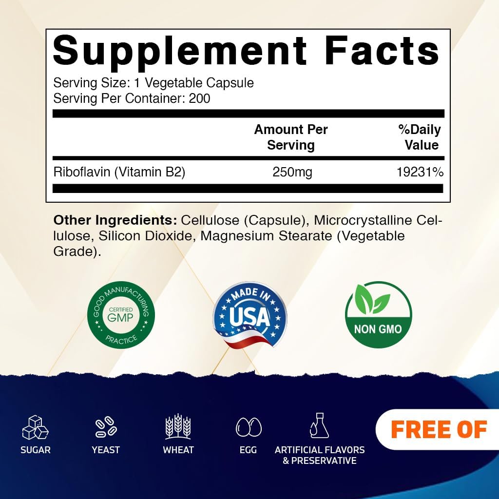 Vitamatic Vitamin B2 (Riboflavin) 250 mg - 200 Capsules