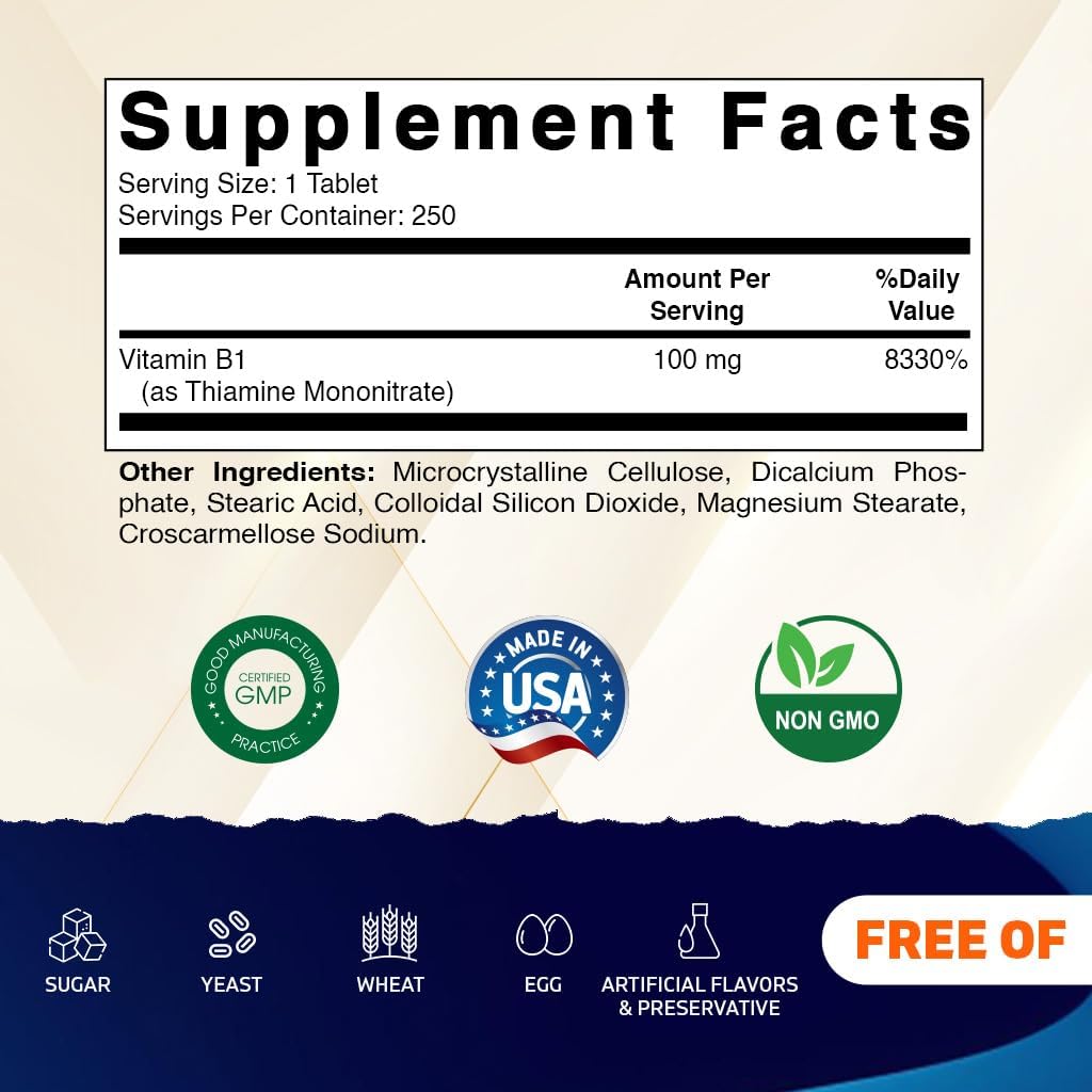 Vitamatic Vitamin B1 100mg – 250 Vegetarian Tablets