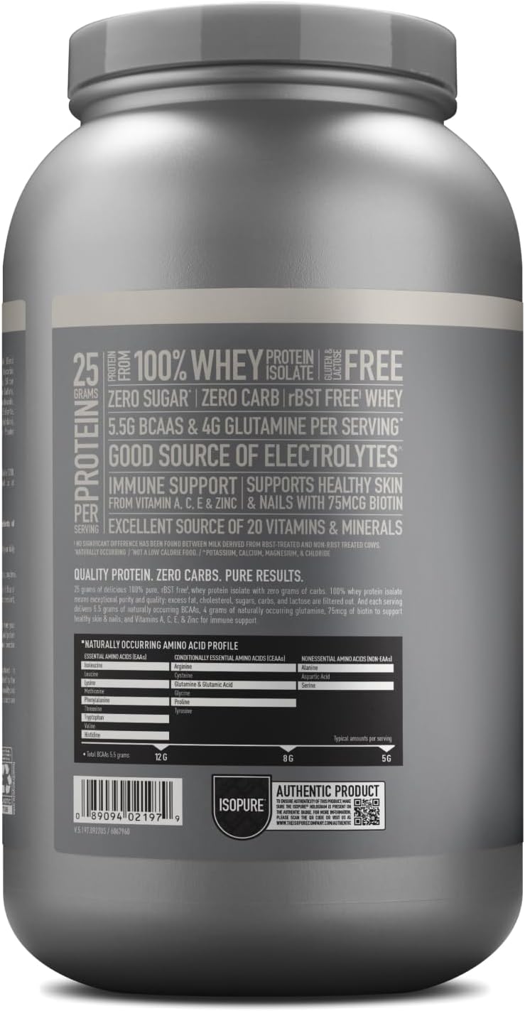 Isopure Protein Powder, Zero Carb Whey Isolate with Vitamin C & Zinc for Immune Support, 25g