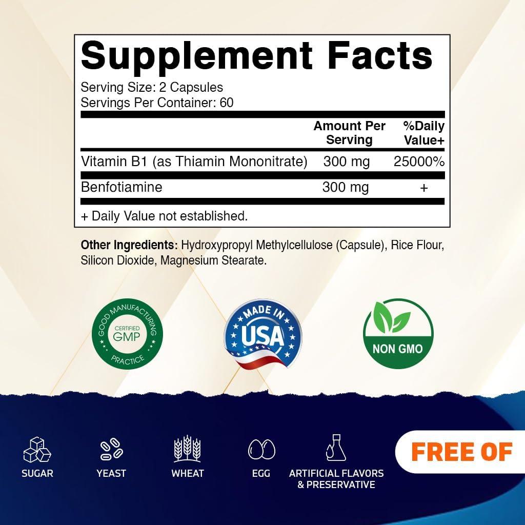 Vitamatic Benfotiamine 300mg + Vitamin B1 300 mg - 120 Vegetable Capsules