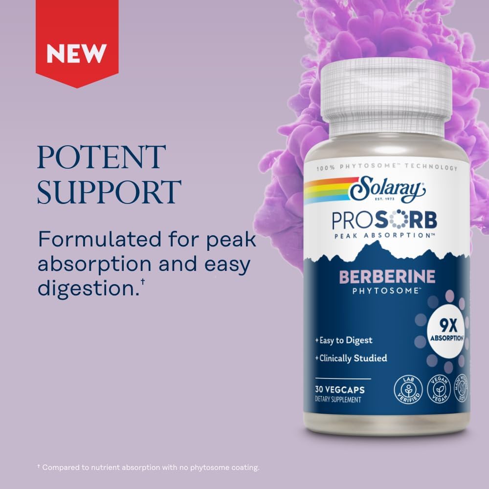 SOLARAY Berberine Phytosome - 9X Absorption and Easy-to-Digest - 30 vegcaps