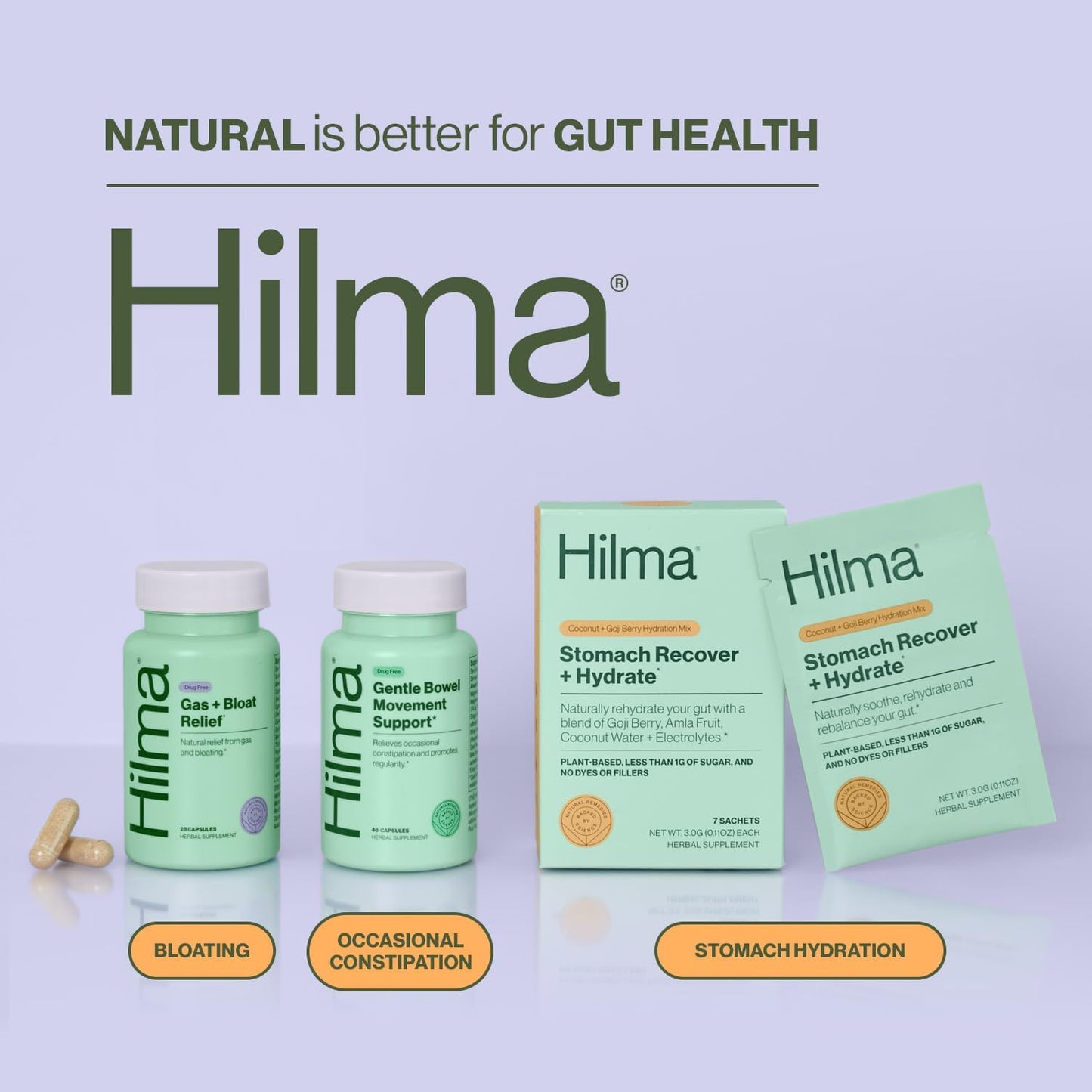 Hilma Natural Gas & Bloating Relief - with Lemon Balm 100 Vegan Capsules