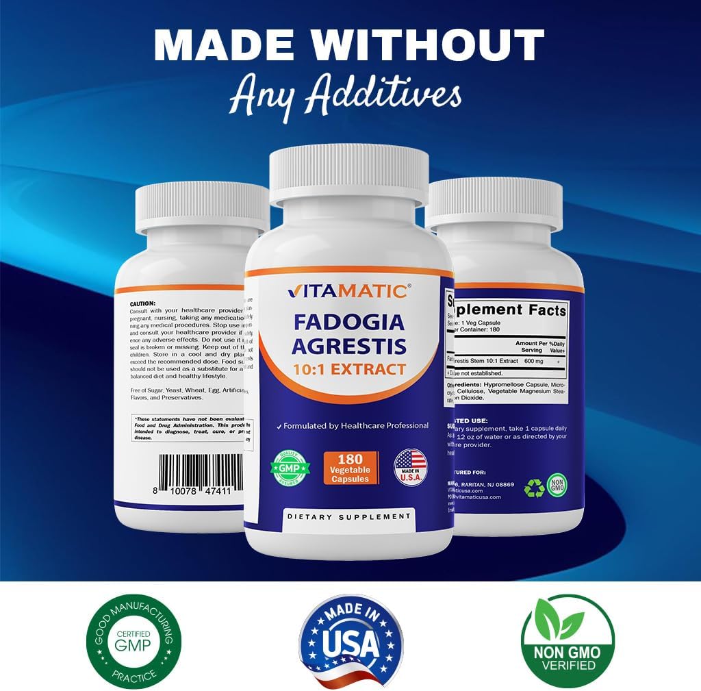 Vitamatic Fadogia Agrestis 10:1 Extract 600 mg - 180 Veg Capsules